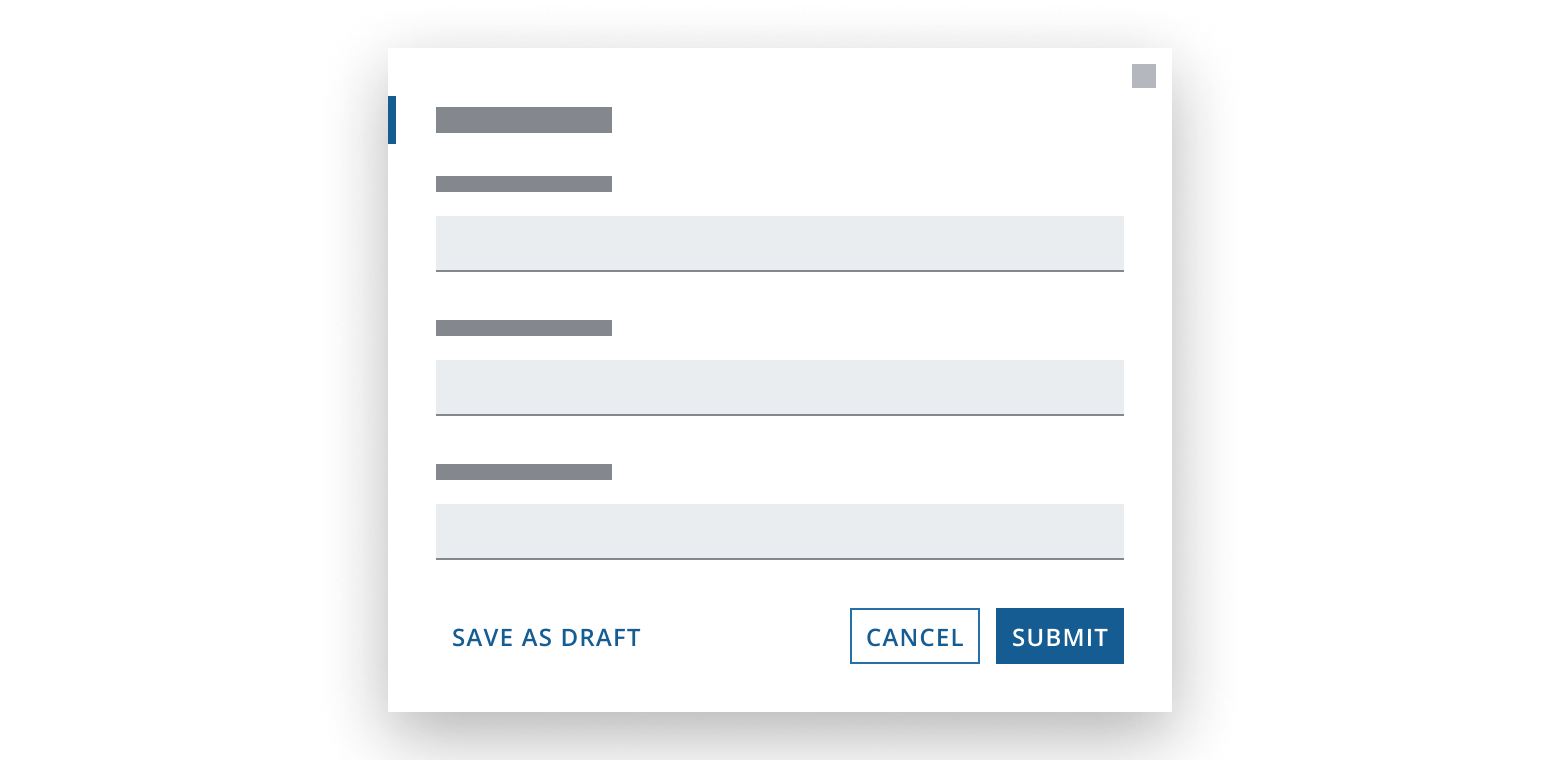 Example showing a dialog with a form and button bar underneath. The core actions are on the right.